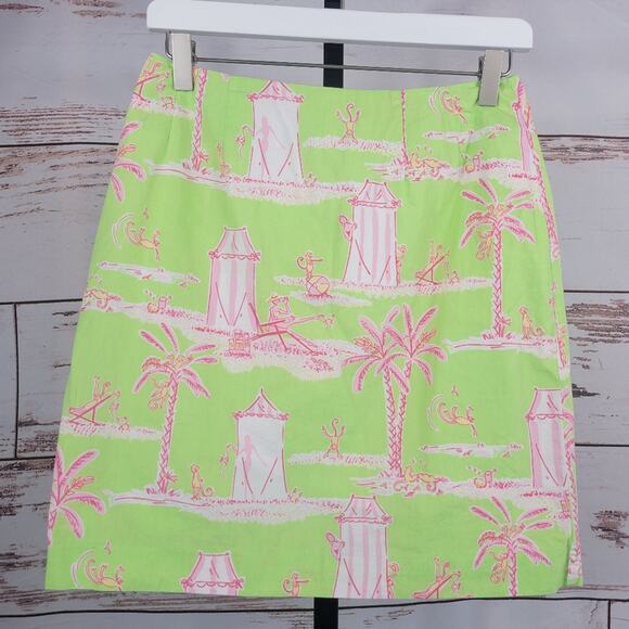 Lilly Pulitzer Vintage Skirt Cabana Banana Lime Green Pink Size 4 - Picture 1 of 4